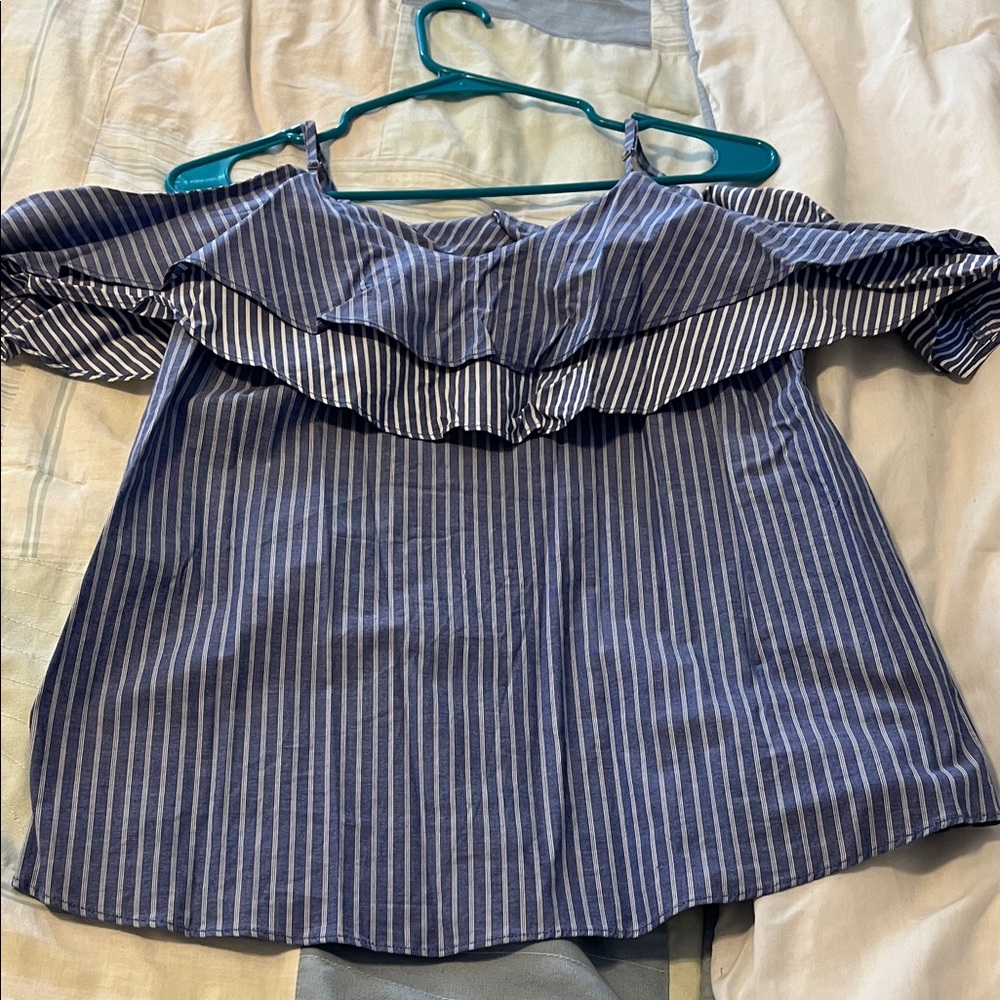 Striped Off-Shoulder Blouse - Blue